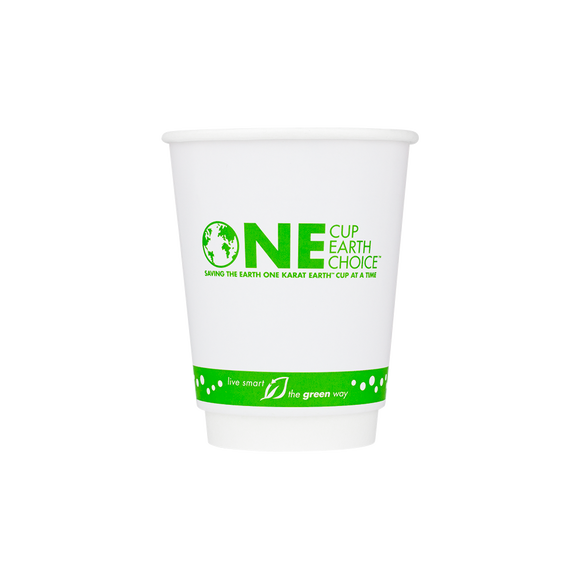 Compostable Insulated 12 oz Coffee Cups - Karat Earth 12oz Eco-Friendly Insulated Paper Hot Cups - One Cup, One Earth (90mm) - 500 ct-Karat