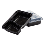 30oz Meal Prep Containers - Microwavable Rectangular Food Containers & Lids - Black - 2 Compartment Bento Box - 150 ct-Karat