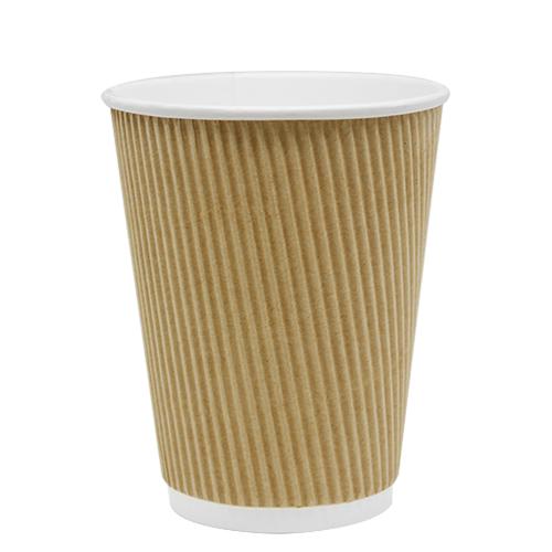 Disposable Coffee Cups - 12oz Ripple Paper Hot Cups - Kraft (90mm) - 500 ct-Karat