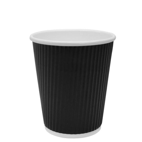 Disposable Coffee Cups - 8oz Ripple Paper Hot Cups - Black (80mm) - 500 ct-Karat