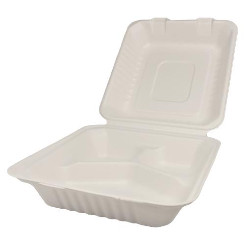 HeloGreen Eco Friendly 3 Compartment 100 Count 8x8 To Go Food Containers  - To Go Containers Disposable, Take Out Food Containers, To Go Boxes for