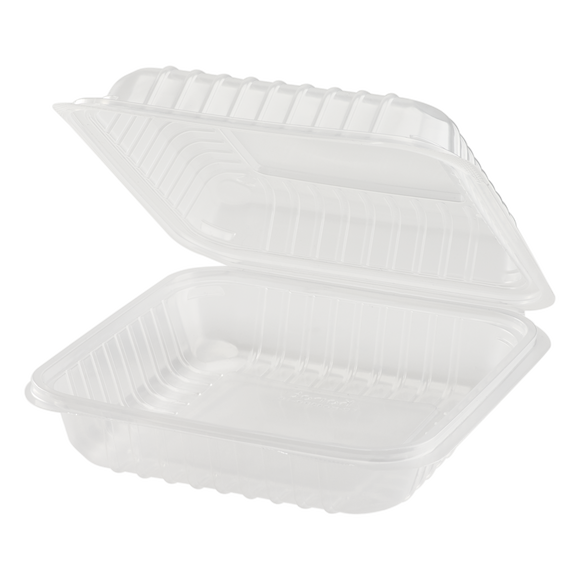8''x8'' Hinged Containers - Large Clamshell Take Out Boxes - Karat PP Plastic - 250 count-Karat