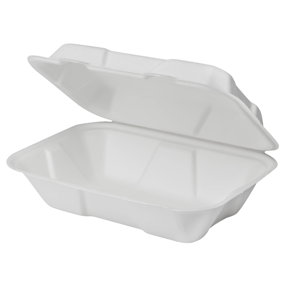 Medium Compostable Food Containers - Karat Earth 9''x6'' Bagasse Hinged Containers - 200 ct-Karat