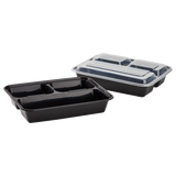 32oz Meal Prep Containers - Microwavable Rectangular Food Containers & Lids - Black - 3 Compartment Bento Box - 150 ct-Karat