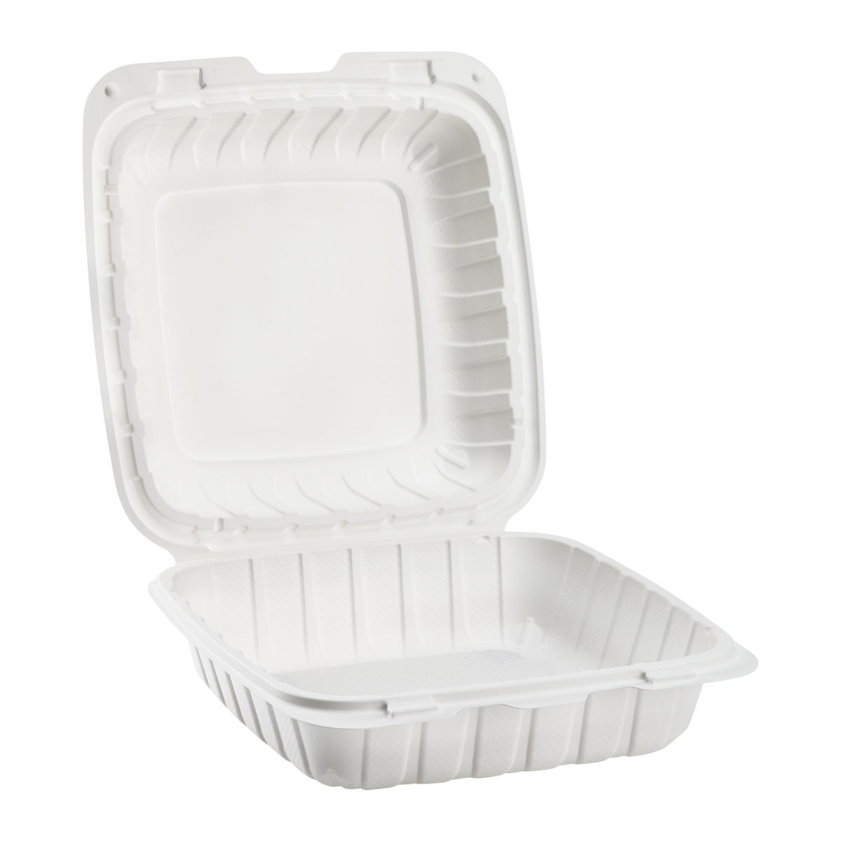 Large White Takeout Boxes 8"x8" Mineral Filled Hinged Containers