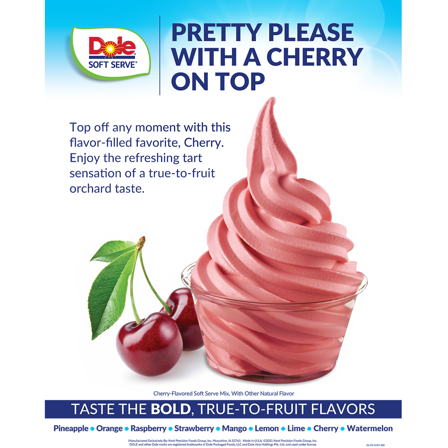 Dole Soft Serve Mix — Cherry — Bag (4.4 lbs)