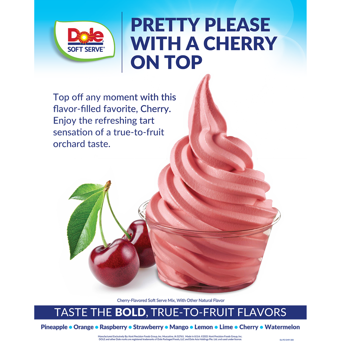 Dole Soft Serve Mix — Cherry — Bag (4.4 lbs)
