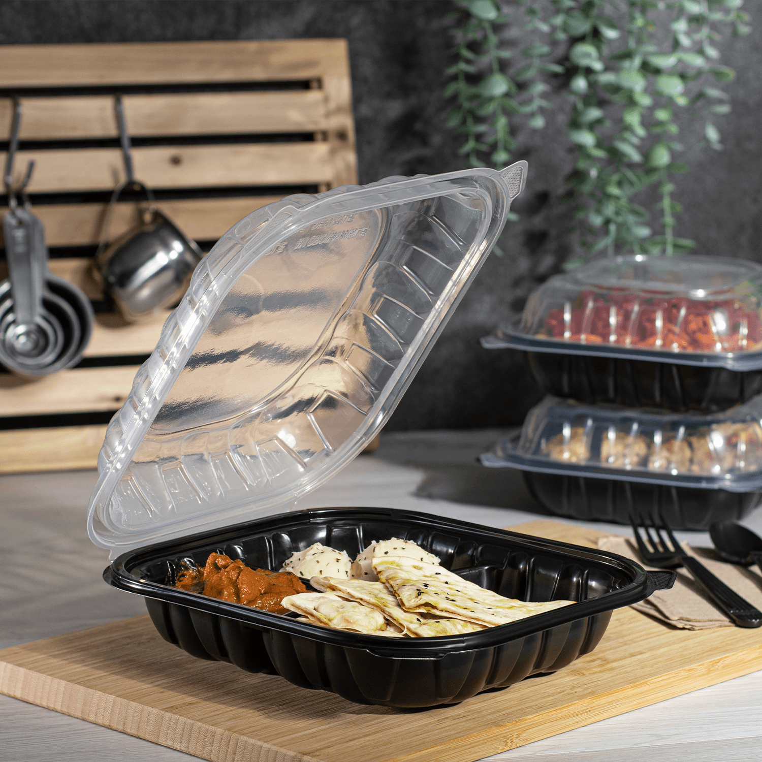 Karat 10.25" x 9" 3-Compartment Premium PP Hinged Container — 150 ct