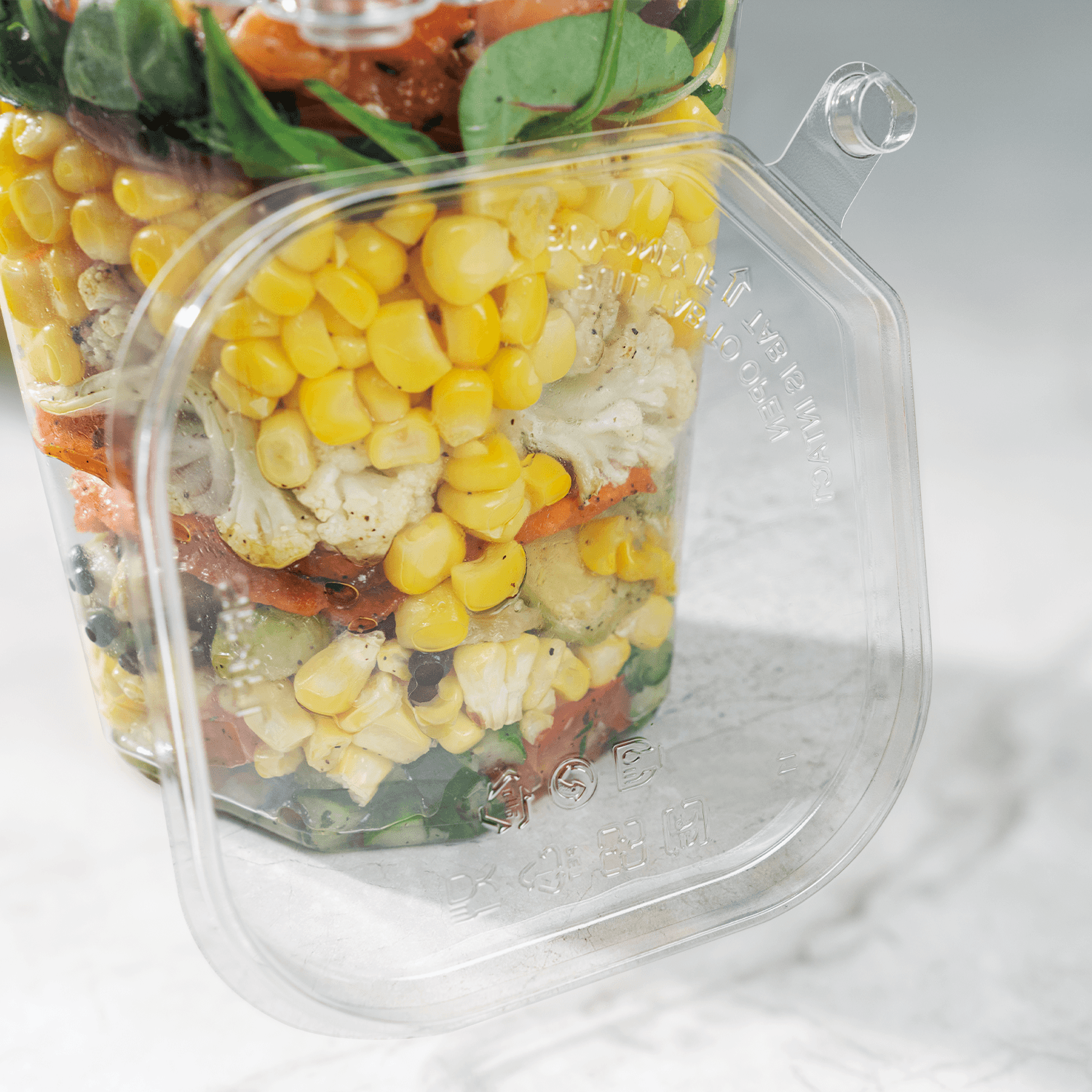 Karat 109 mm PET Flat Lid for 8-32 oz PET Tamper Resistant Square Container, Clear — 400 ct