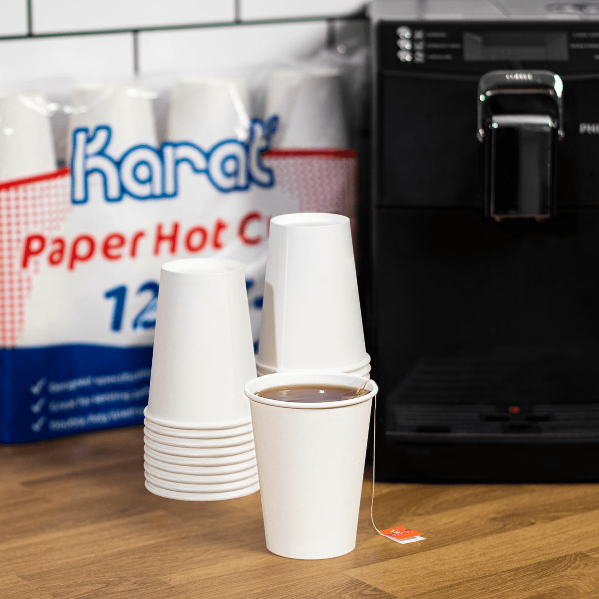 Karat 12 oz Paper Coffee Cups, White, 90 mm — 300 ct