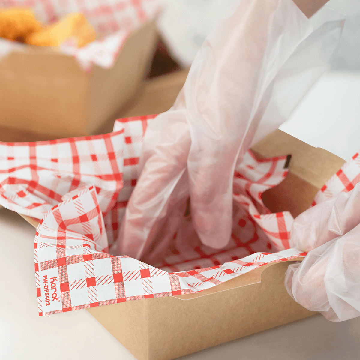 Karat 12" x 12" Grease Resistant Deli Wrap / Paper Liner Sheets, Shepherd's Check Red Pattern — 5,000 sheets — product photo 3