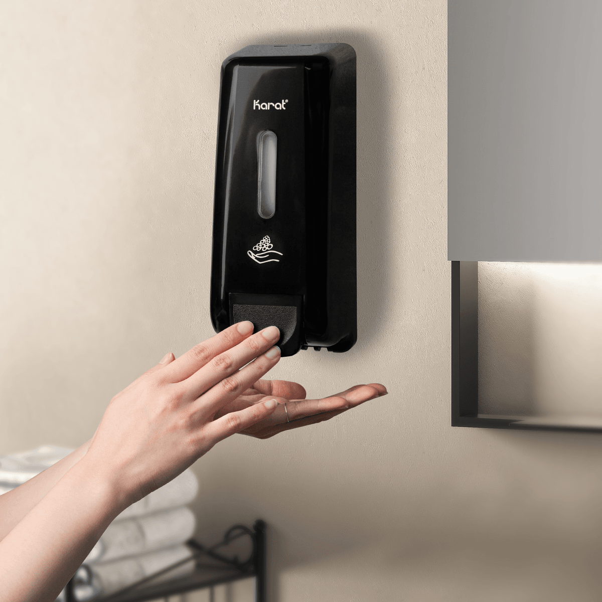 Karat 13.5oz Foaming Hand Soap Refillable Dispenser, Stand/Wall Mount, Black — 1 unit — product photo 3