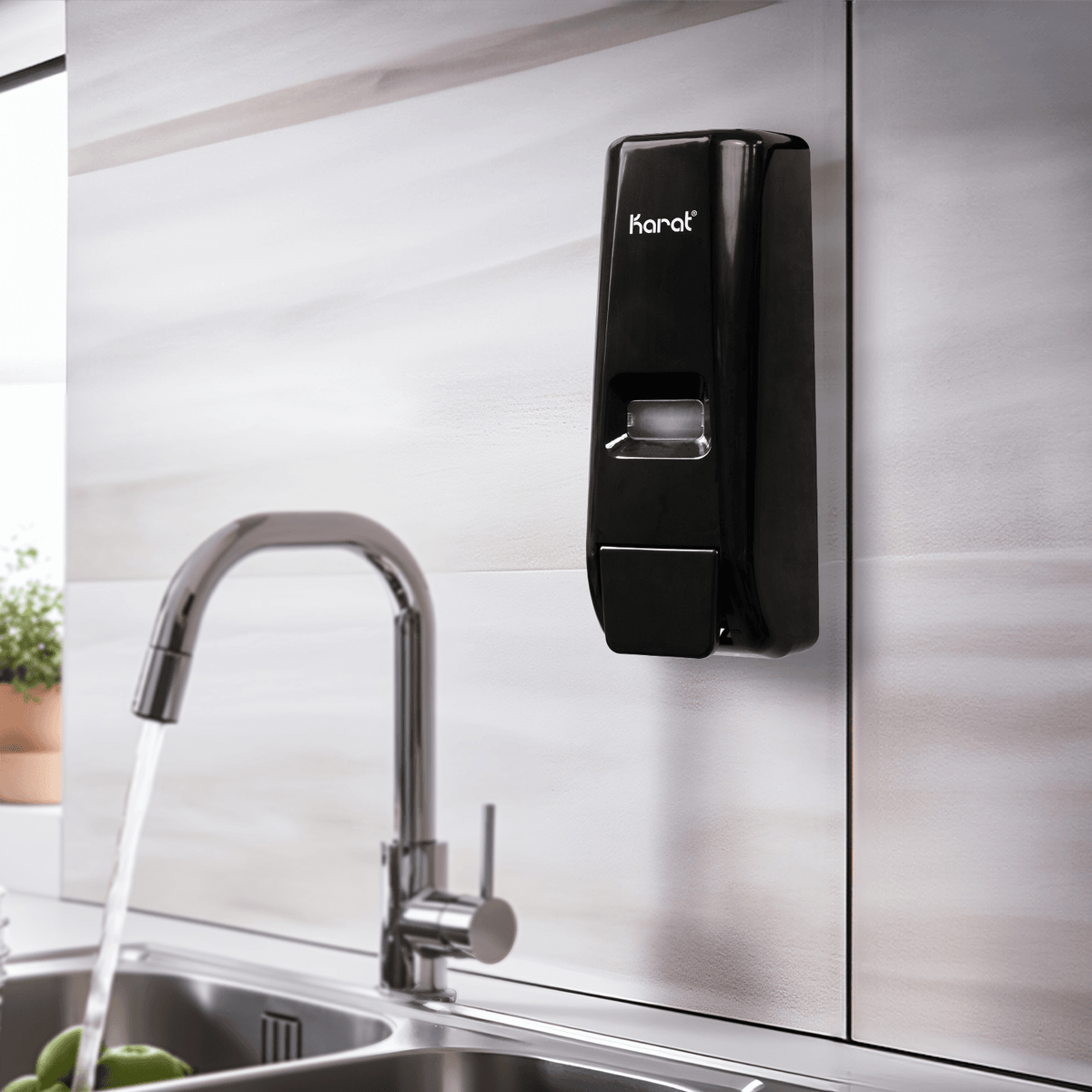 Karat 13.5oz Hand Soap Refillable Liquid Dispenser, Stand/Wall Mount, Black — 1 unit