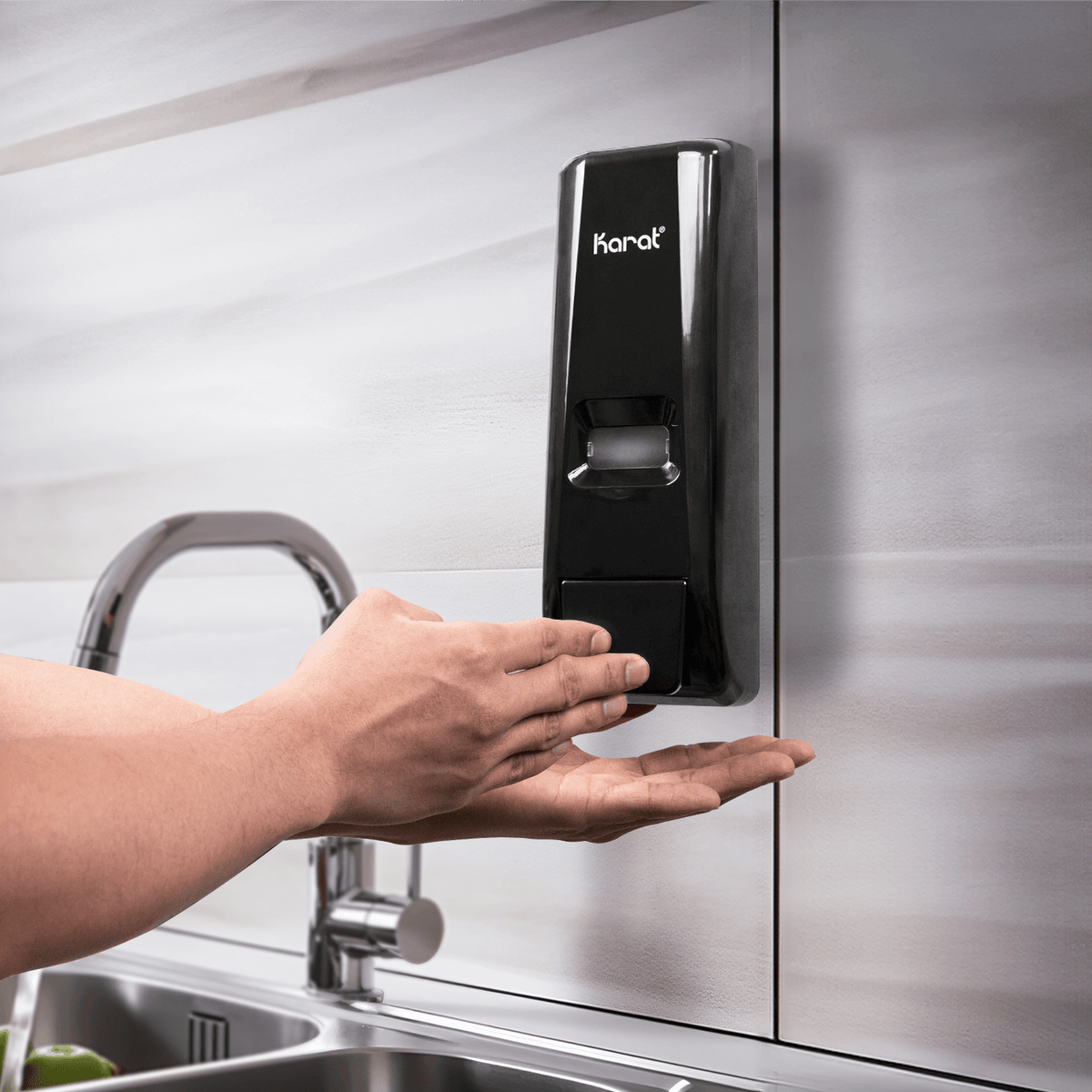 Karat 13.5oz Hand Soap Refillable Liquid Dispenser, Stand/Wall Mount, Black — 1 unit — product photo 3