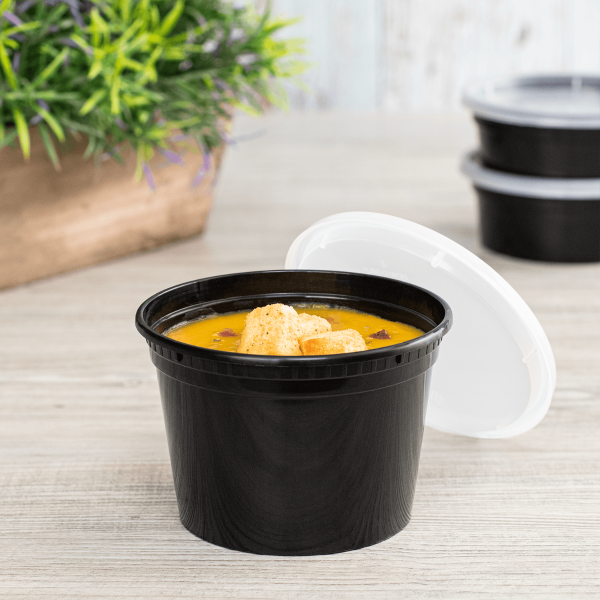 Karat 16 oz Deli Containers with Lids, Injection Molded PP, Black — 240 sets