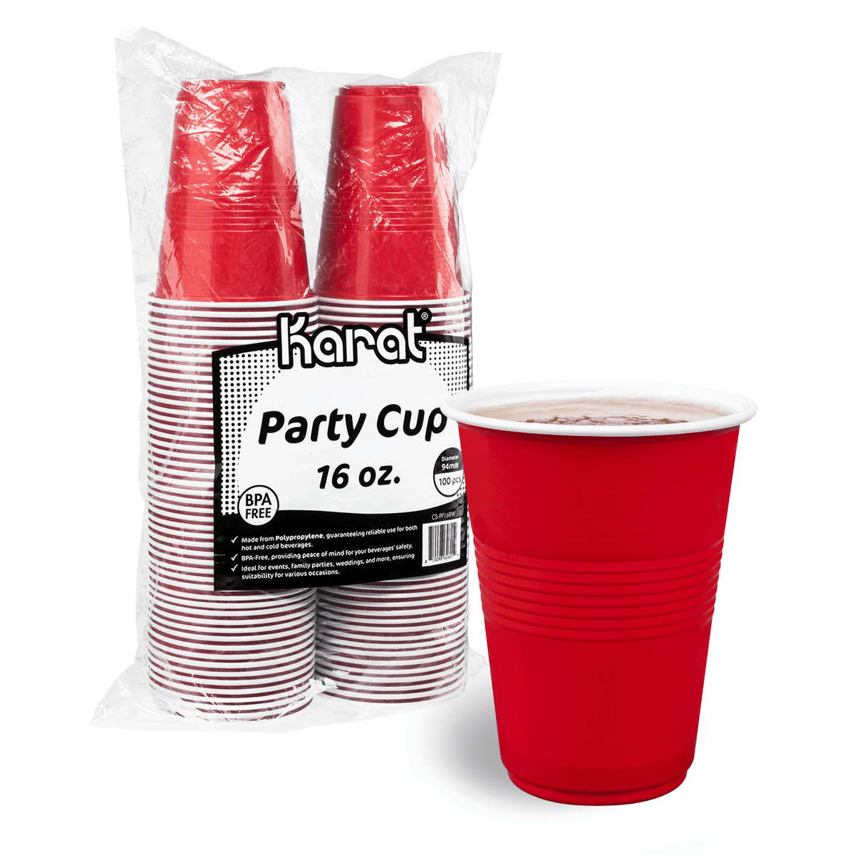Karat 16 oz Party Cup, Red, BPA Free, PP — 600 ct — product photo 3