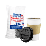 Karat 16 oz White Paper Coffee Cups with Black PP Sipper Lids & Cup Jackets — 250 sets — product photo 2