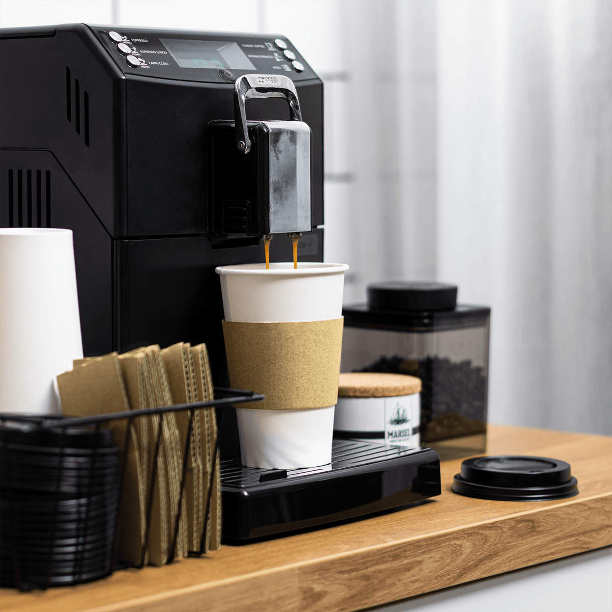 Karat 16 oz White Paper Coffee Cups with Black PP Sipper Lids & Cup Jackets — 250 sets — product photo 5