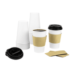 Karat 16 oz White Paper Coffee Cups with Black PP Sipper Lids & Cup Jackets — 250 sets — product photo 8
