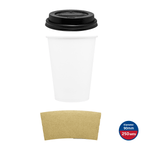 Karat 16 oz White Paper Coffee Cups with Black PP Sipper Lids & Cup Jackets — 250 sets — product photo 9