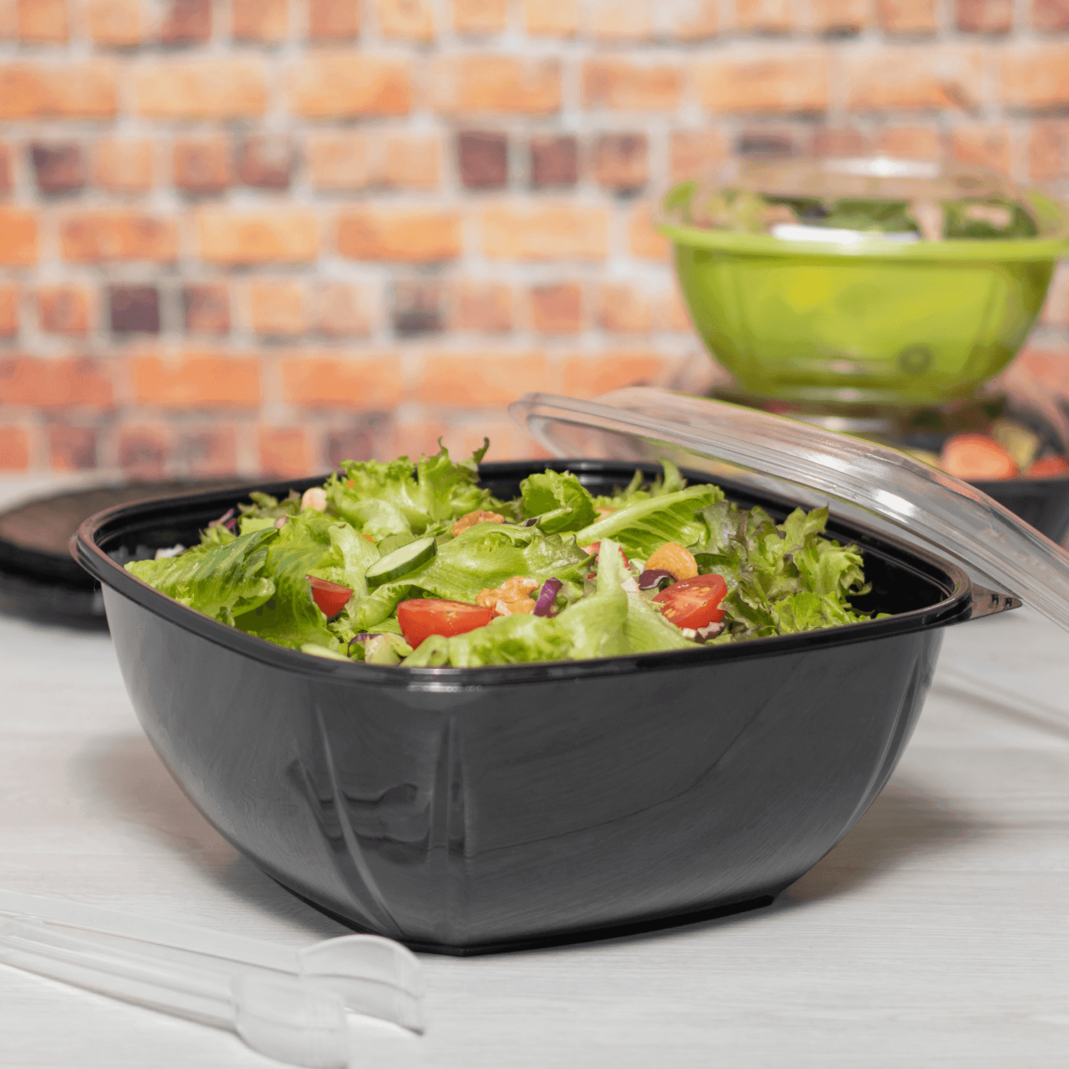 Karat 160 oz Square Disposable Salad Bowls, PET, Black — 50 ct
