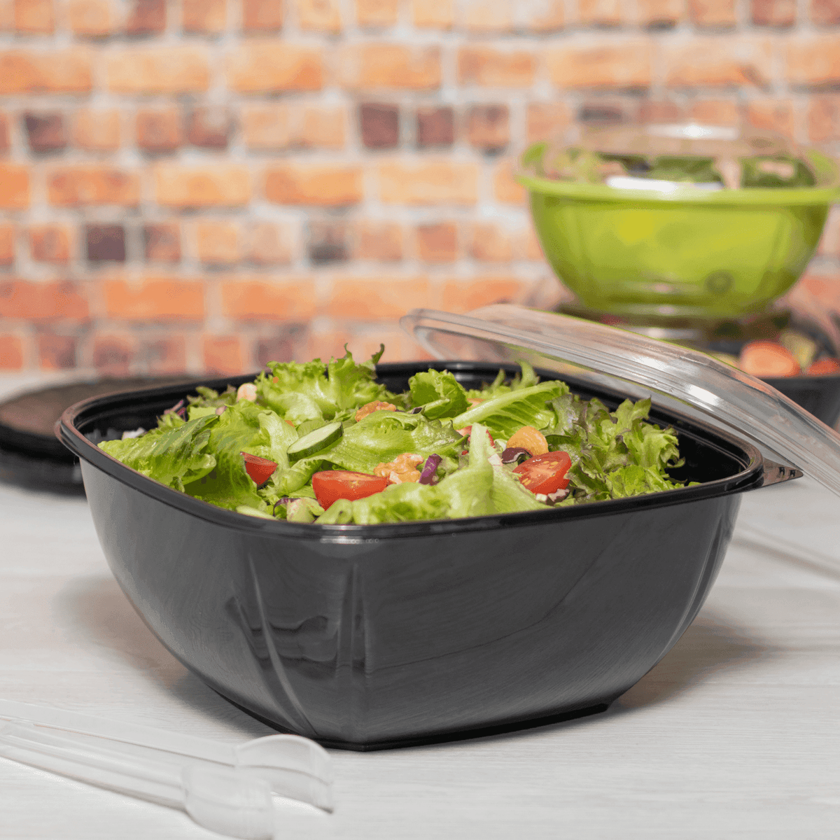 Karat 160 oz Square Disposable Salad Bowls, PET, Black — 50 ct