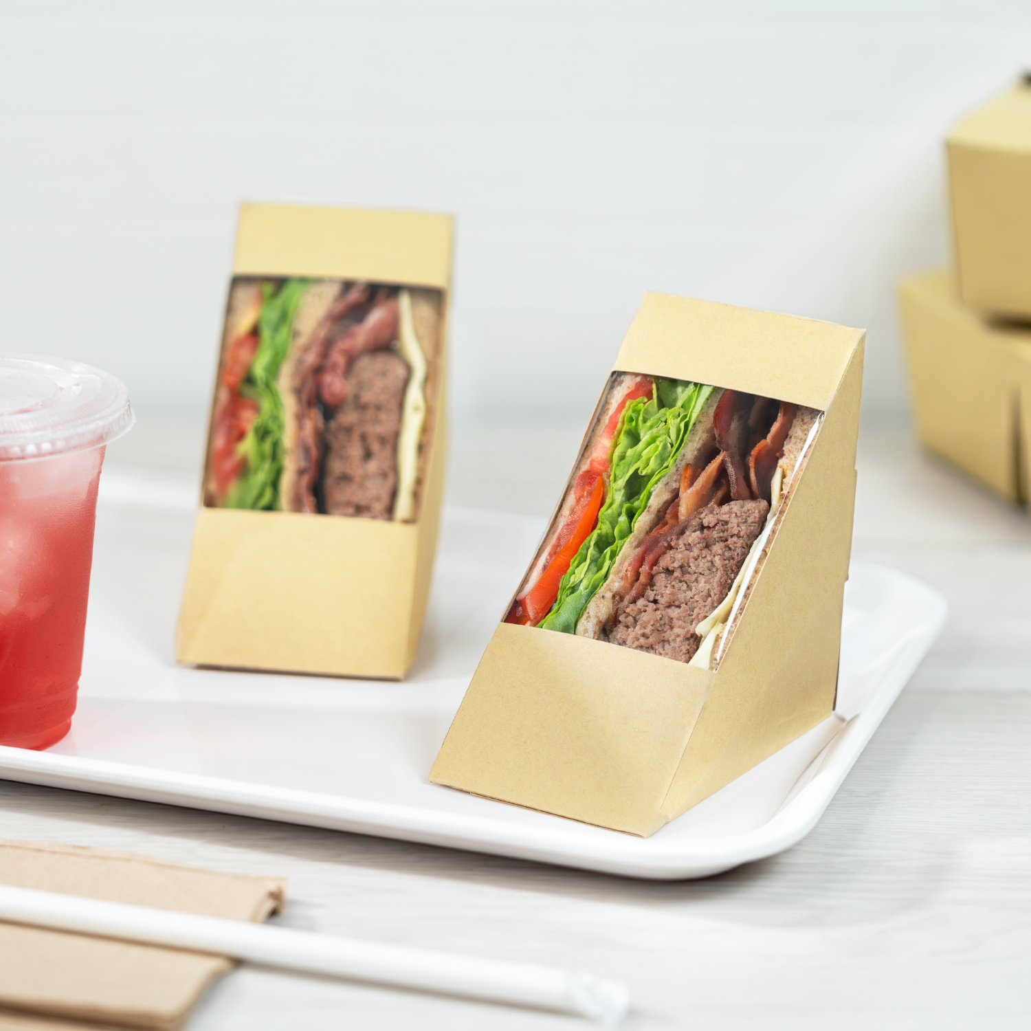 Karat 19oz Paper Sandwich Wedge Container with Window, Kraft — 500 ct