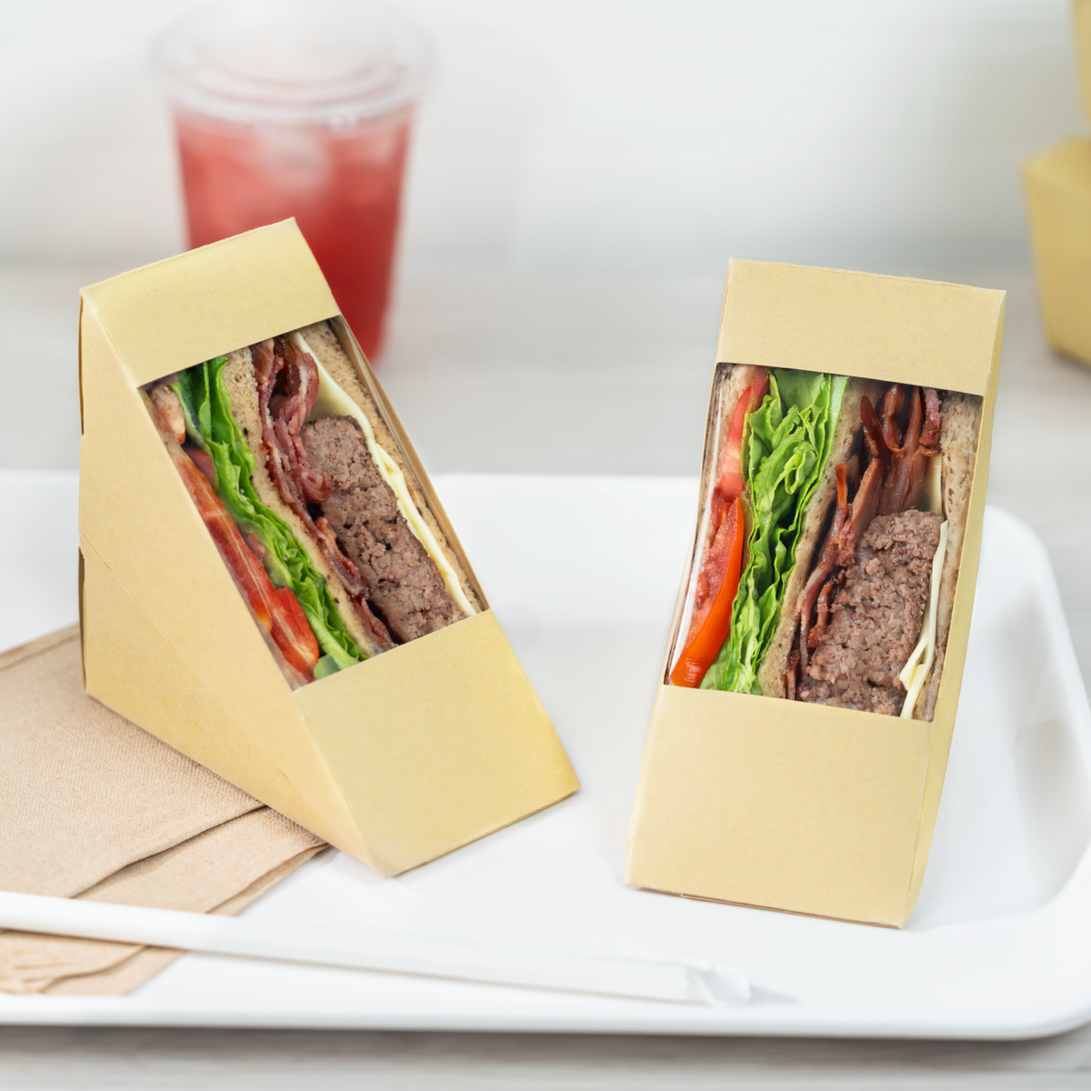 Karat 19oz Paper Sandwich Wedge Container with Window, Kraft — 500 ct — product photo 3
