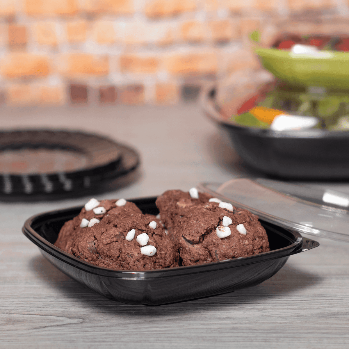 Karat 24 oz Square Disposable Salad Bowl, PET, Black — 300 ct