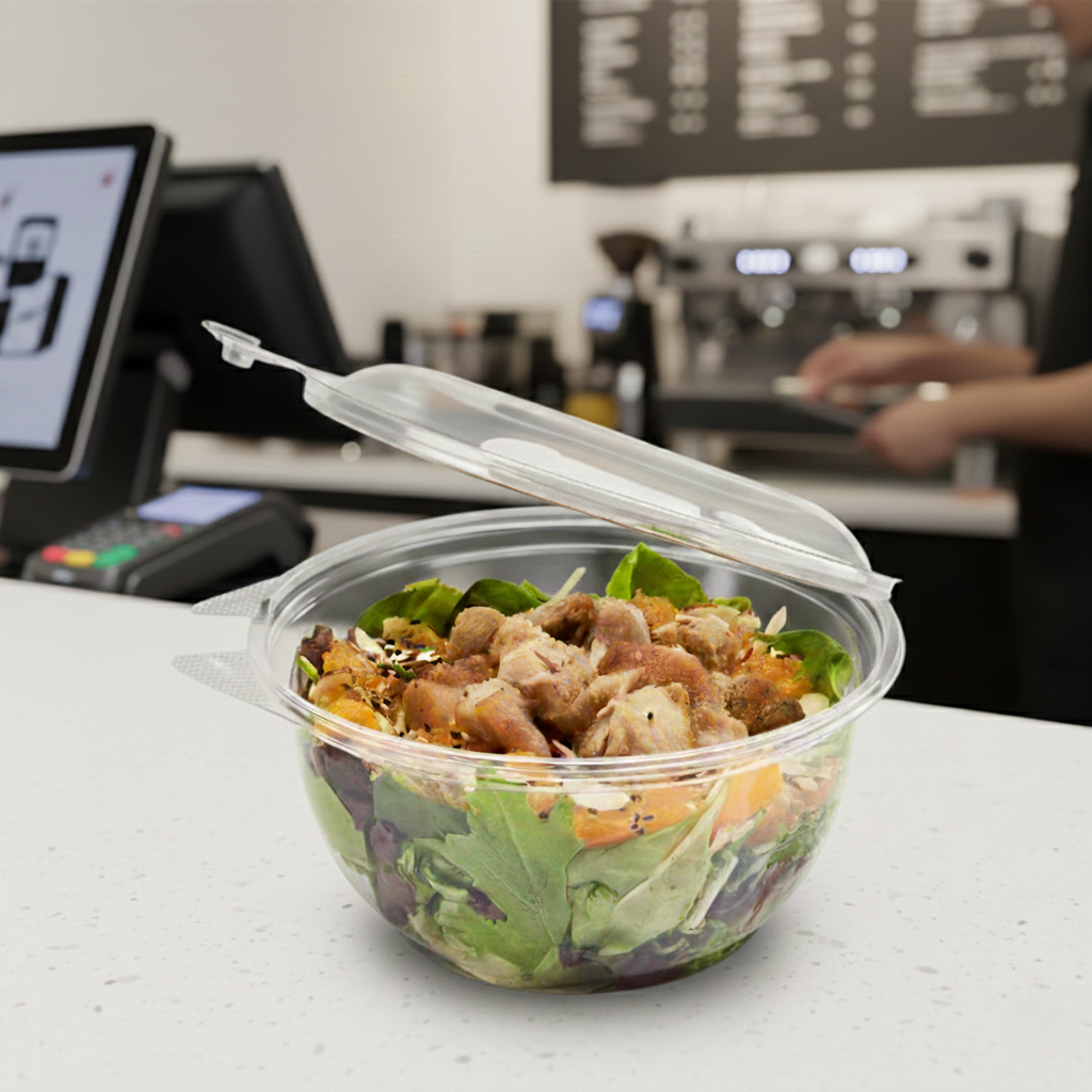 Karat 32 oz Disposable Tamper Resistant Hinged Salad Bowls, PET — 240 sets