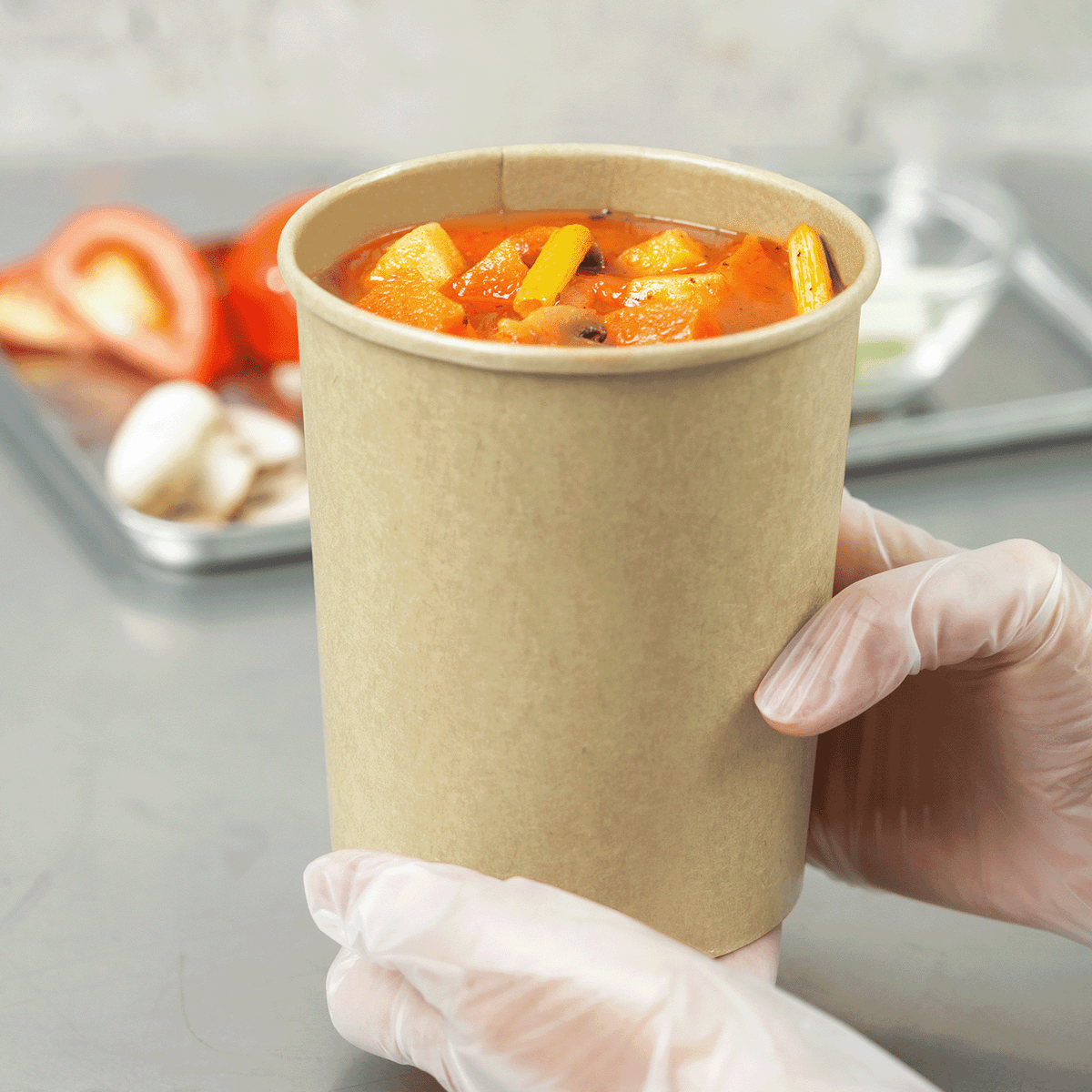 Karat 32 oz Gourmet Paper Food Container, Kraft, 115 mm — 500 ct — product photo 4