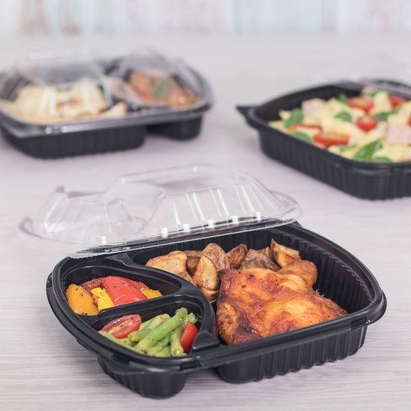 Karat 36 oz Microwaveable Take-Out Box, 3-Compartment, PP, Black — 300 ct — product photo 3