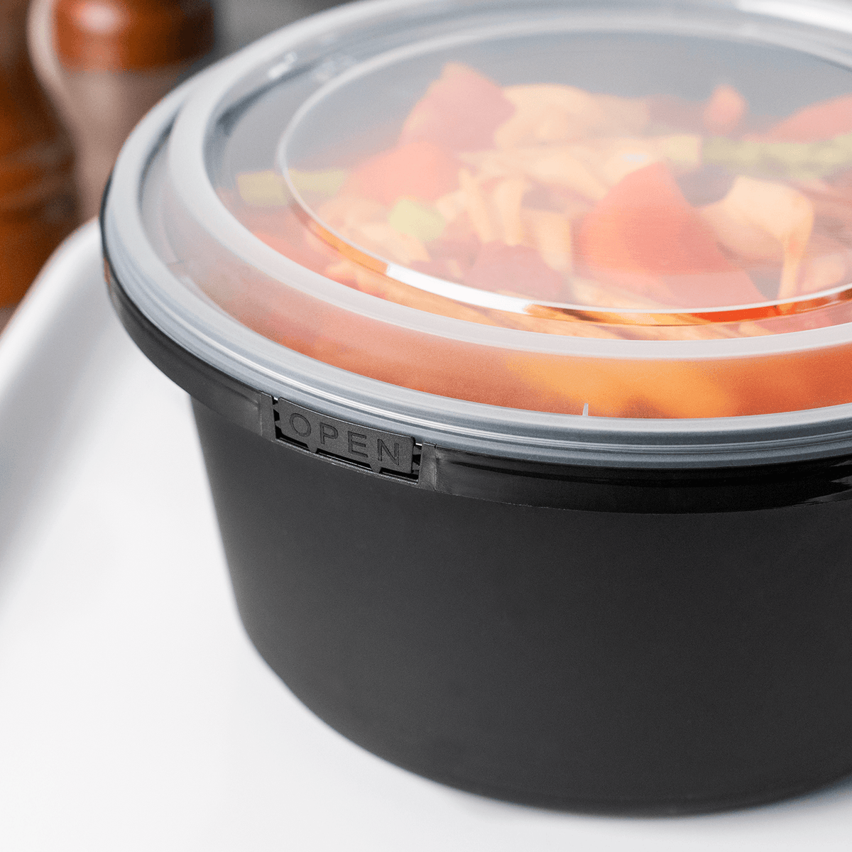 Karat 44 oz PP Tamper Resistant Injection Molded Microwaveable Black Food Container w/Clear lid — 150 sets — product photo 4