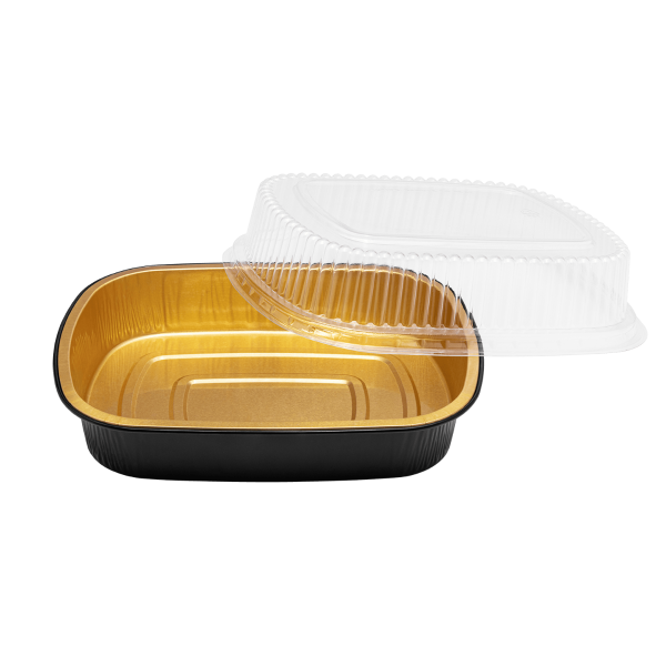 Karat 48 oz Black and Gold Aluminum Pans with PET Dome Lids — 50 sets — product photo 6