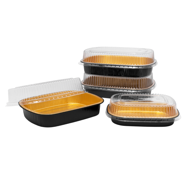 Karat 48 oz Black and Gold Aluminum Pans with PET Dome Lids — 50 sets — product photo 10