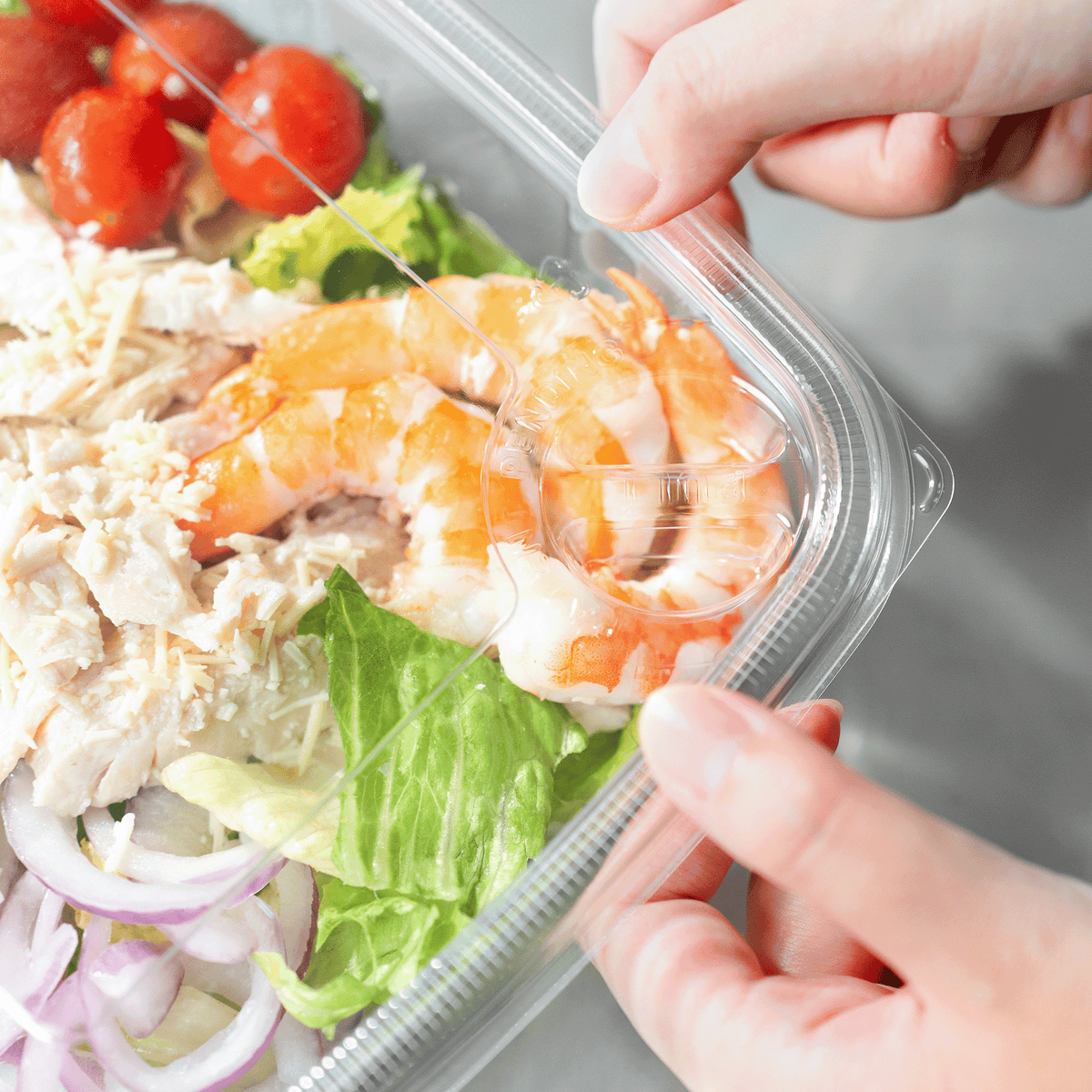 Karat 48 oz PET Tamper Resistant Hinged Deli Containers w/Flat Lid, Rectangular — 150 sets — product photo 3