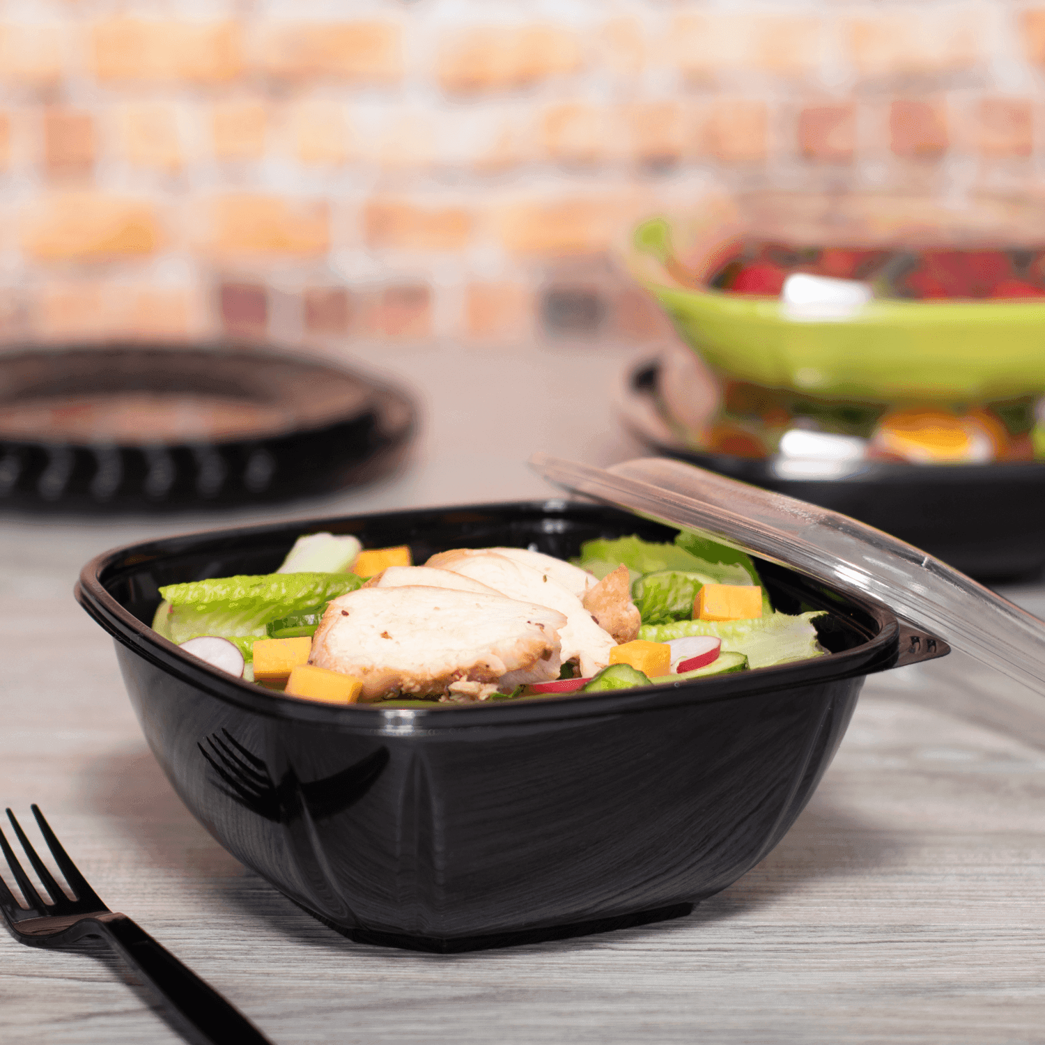 Karat 48 oz Square Disposable Salad Bowl, PET, Black — 300 ct