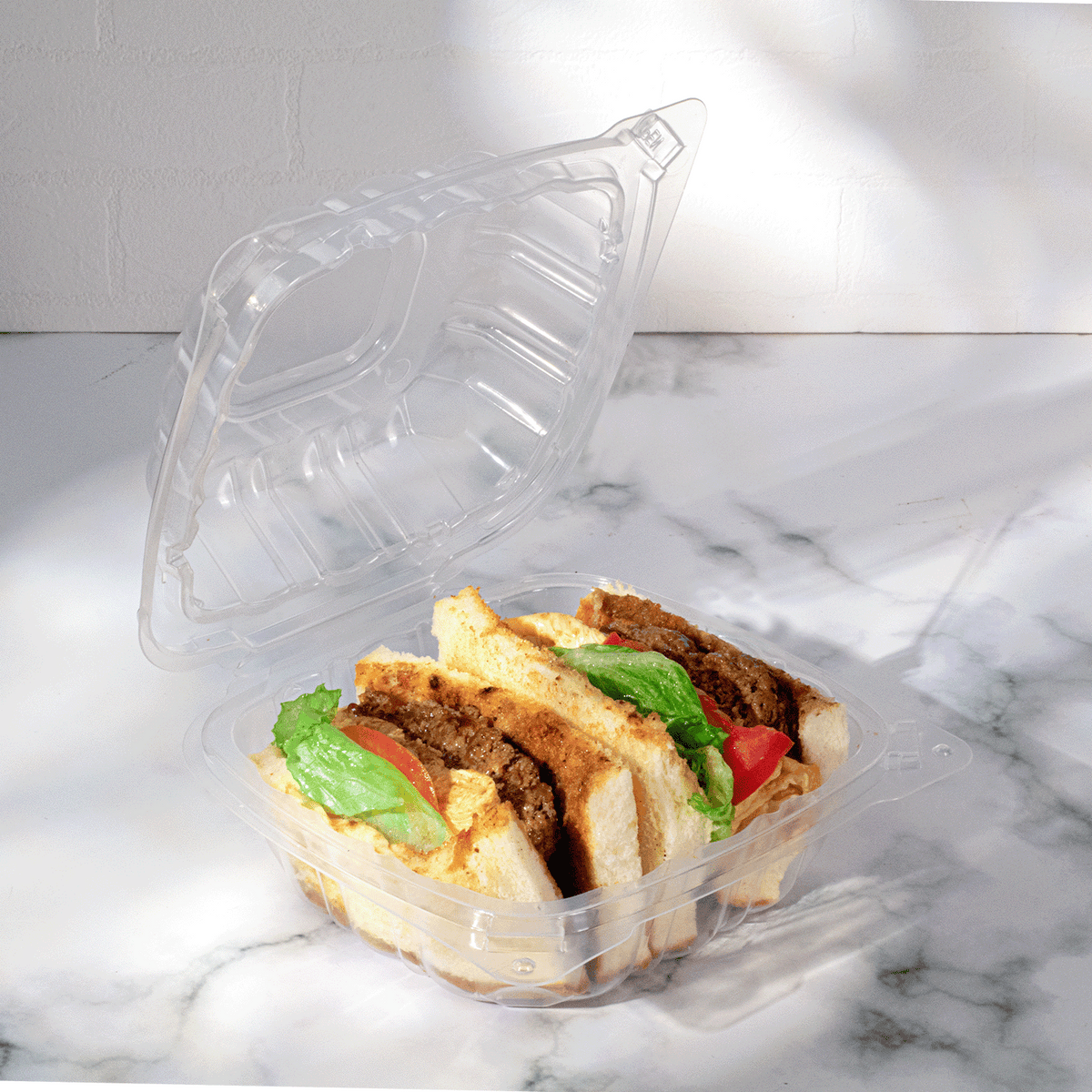 Karat 6''x 6'' Hinged Food Containers, PP, Clear — 300 ct — product photo 3