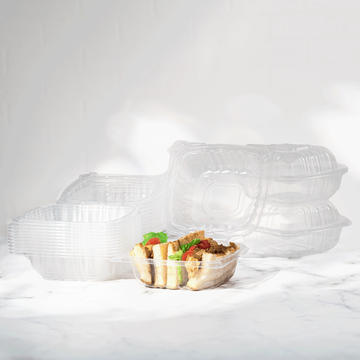 Karat 6''x 6'' Hinged Food Containers, PP, Clear — 300 ct — product photo 5