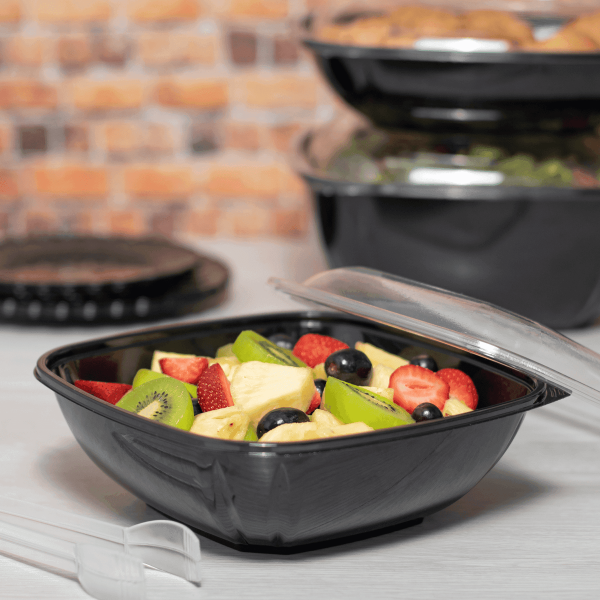 Karat 64 oz Square Disposable Salad Bowl, PET, Black — 150 ct