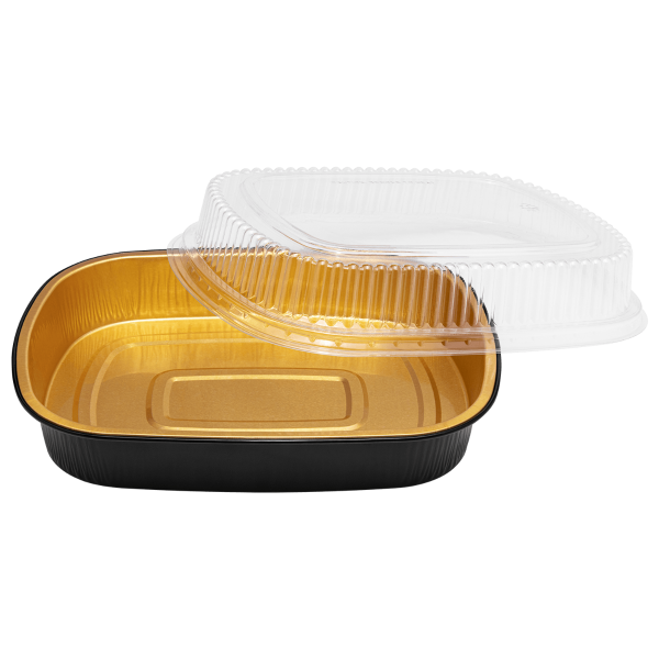 Karat 72 oz Black and Gold Aluminum Pans with PET Dome Lids — 50 sets — product photo 6