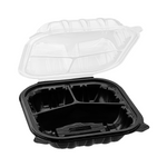 Karat 8" x 8" 3-Compartment Premium PP Hinged Container with Segmented Lid — 150 ct — product photo 2