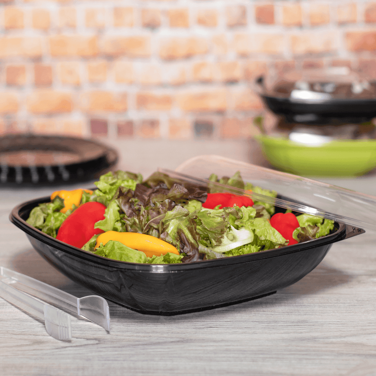 Karat 80 oz Square Disposable Salad Bowls, PET, Black — 50 ct