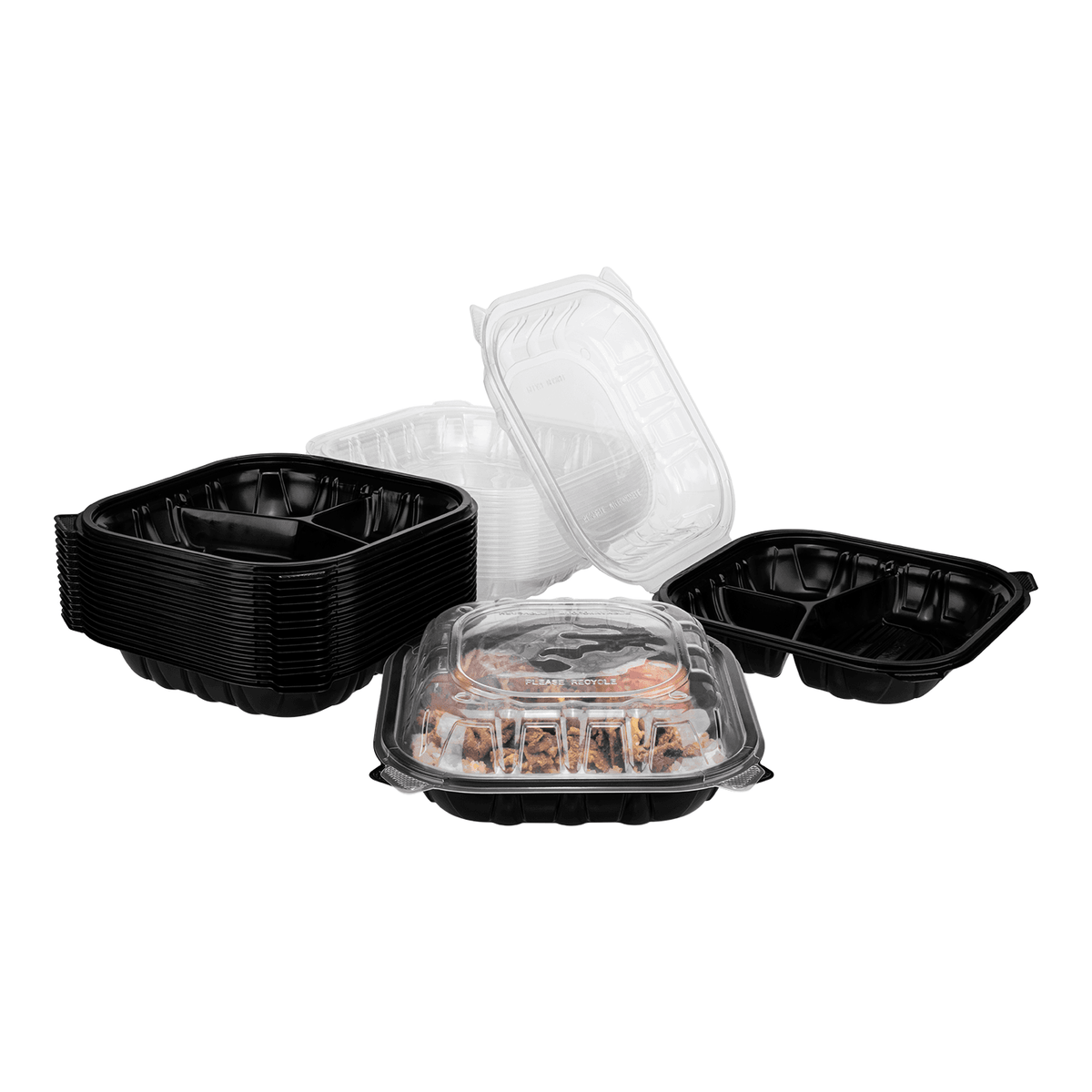 Karat 9" x 9" 3-Compartment Premium PP Hinged Container — 150 ct — product photo 2