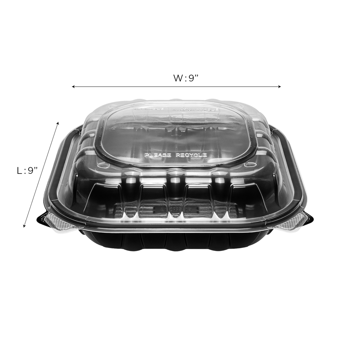 Karat 9" x 9" 3-Compartment Premium PP Hinged Container — 150 ct — product photo 6