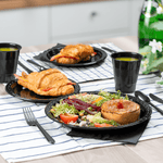 Karat Black Party Dinnerware Set, Plate, Cup, Fork, Knife, Spoon, Napkin — 25 sets