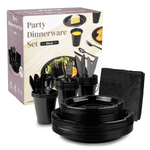 Karat Black Party Dinnerware Set, Plate, Cup, Fork, Knife, Spoon, Napkin — 25 sets — product photo 2