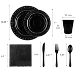Karat Black Party Dinnerware Set, Plate, Cup, Fork, Knife, Spoon, Napkin — 25 sets — product photo 6