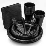 Karat Black Party Dinnerware Set, Plate, Cup, Fork, Knife, Spoon, Napkin — 25 sets — product photo 7