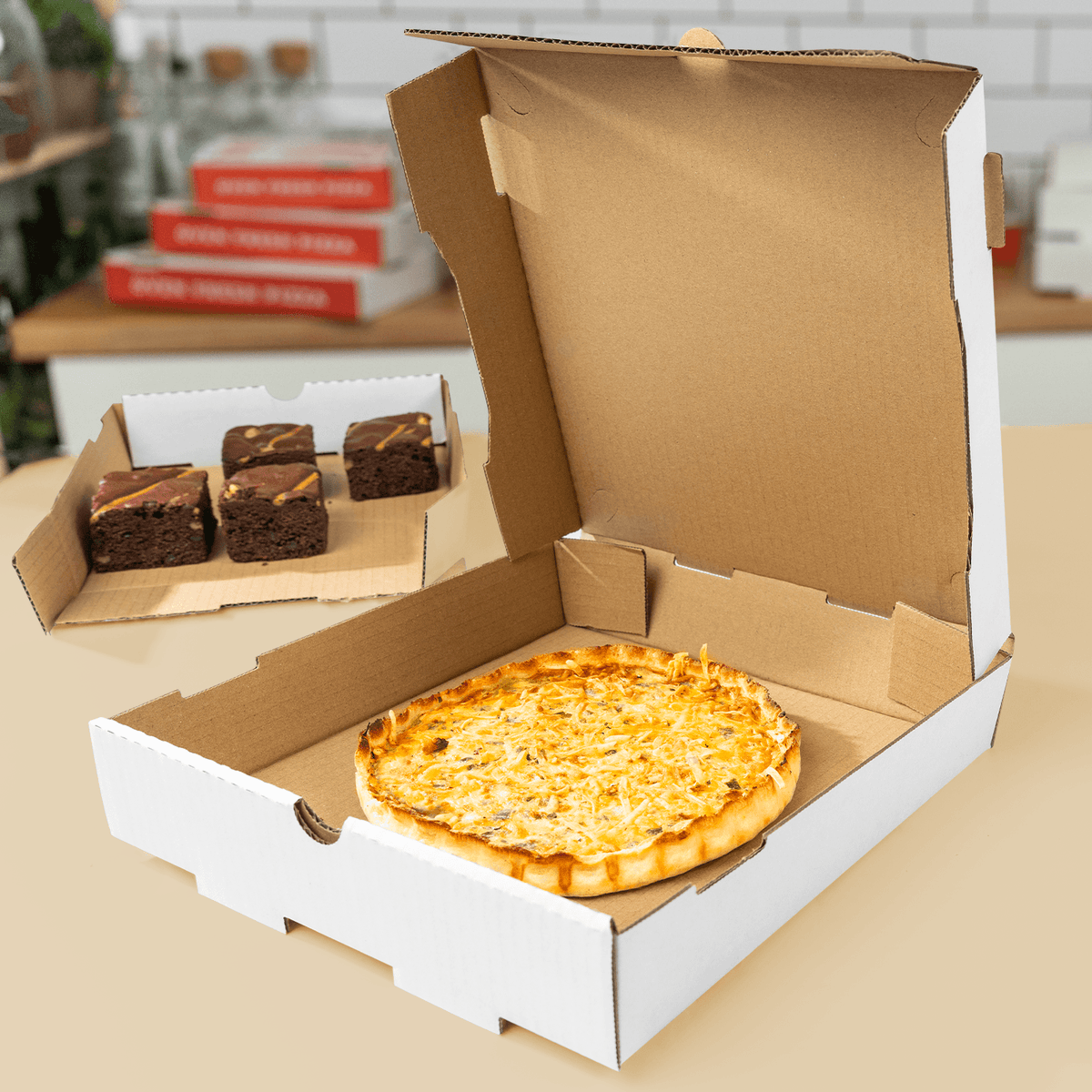 Karat Corrugated Pizza Box, 10''x10''x2'', White — 50 ct